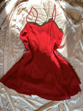 1990s Jump red mini dress with spaghetti straps and sweetheart neckline